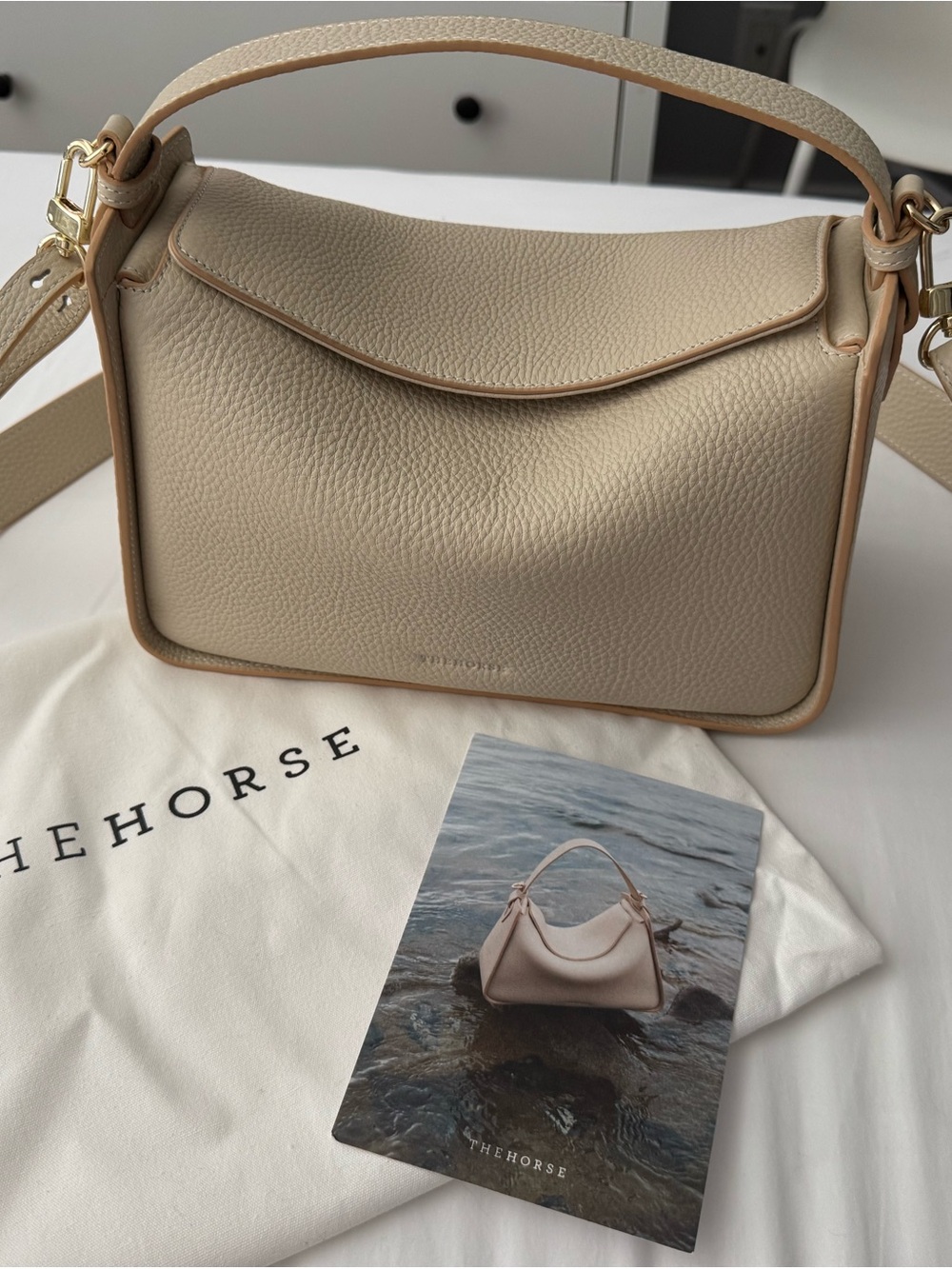 The Horse - Clementine (full size) in Oat pebbled leather with gold hardware